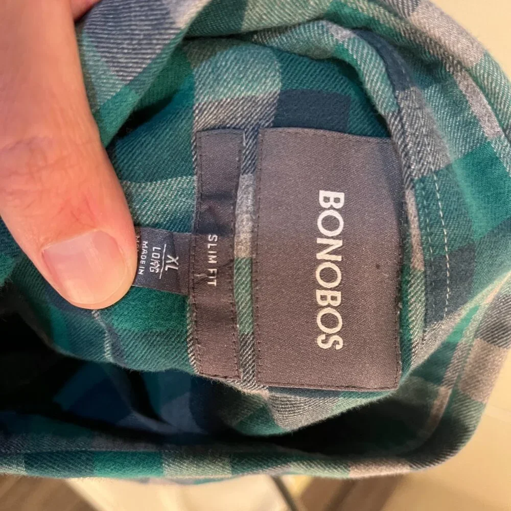 Bonobos Men's blue and green plaid Slim Fit long sleeve shirts XLT XLL Tall XL